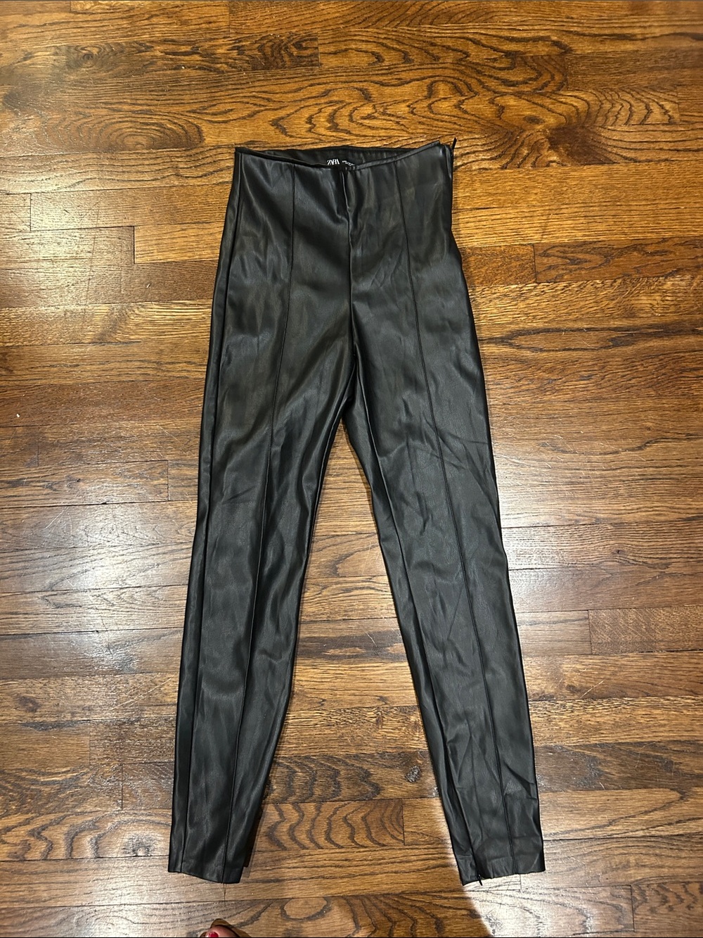 Zara Black Faux Leather Skinny High-Rise Pants